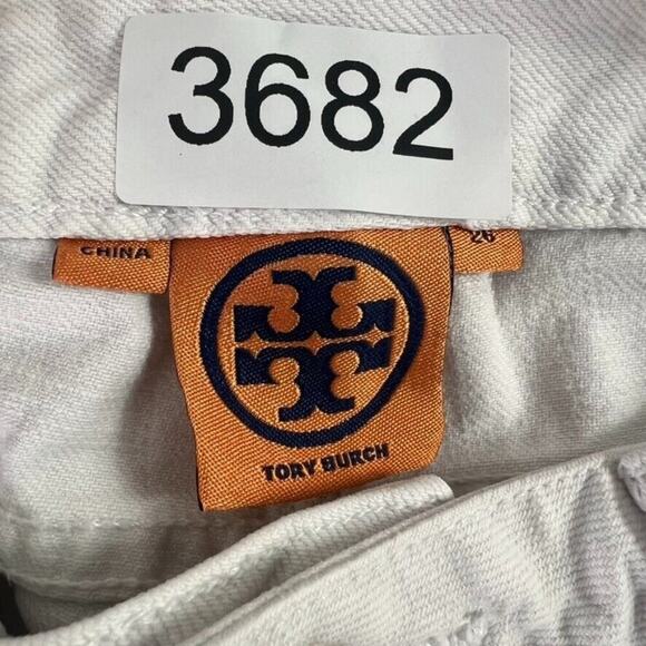 Tory Burch Jeans Womens 26 White Denim Super Skinny Back Hem Zip * Flaw - Picture 7 of 12